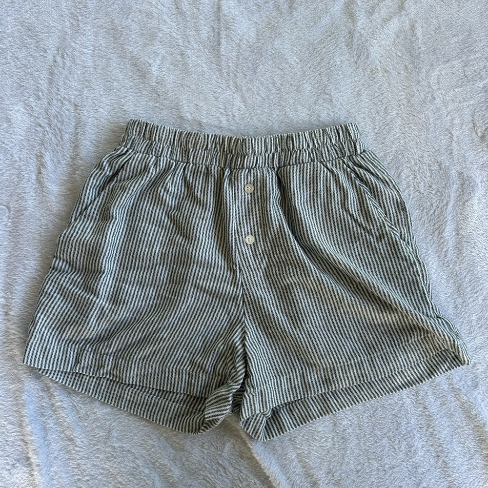 Striped Cotton Lounge Shorts - Green/White
